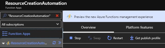 Leverage the new Function App portal experience in the Azure Portal