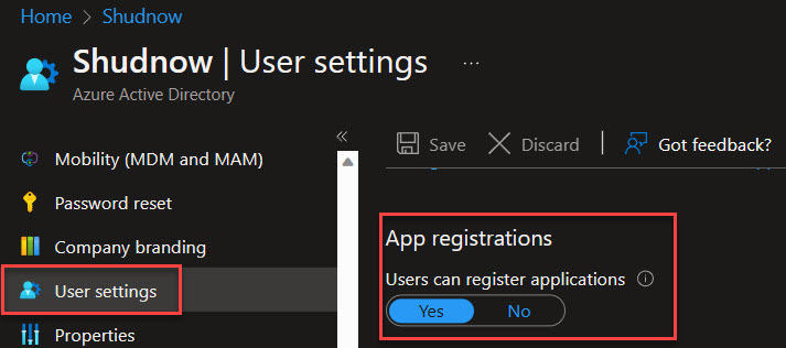 Azure AD User Settings