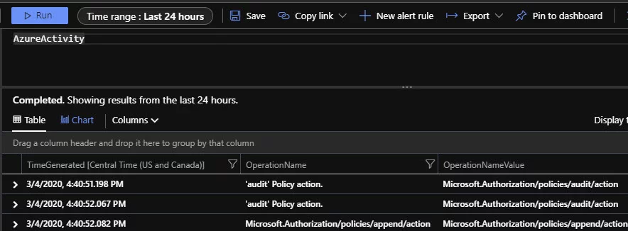 View AzureActivity log data within Log Analytics