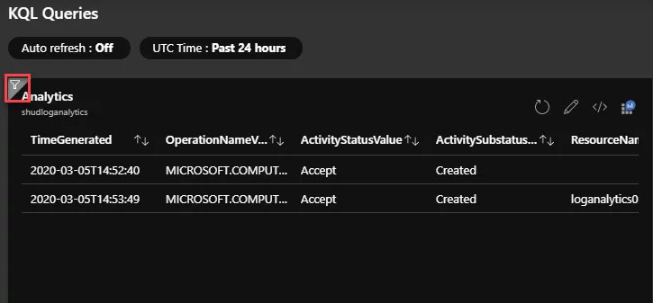 Modify the time span for the dashboard log query