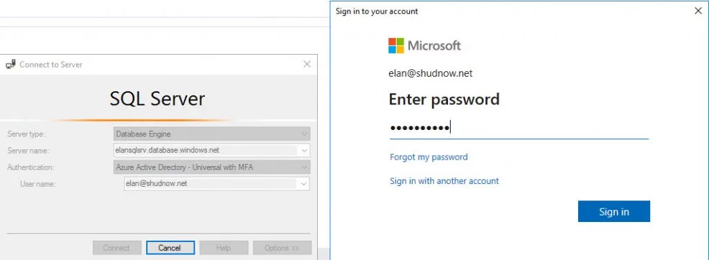 Login to Azure SQL Server with Azure Active Directory account